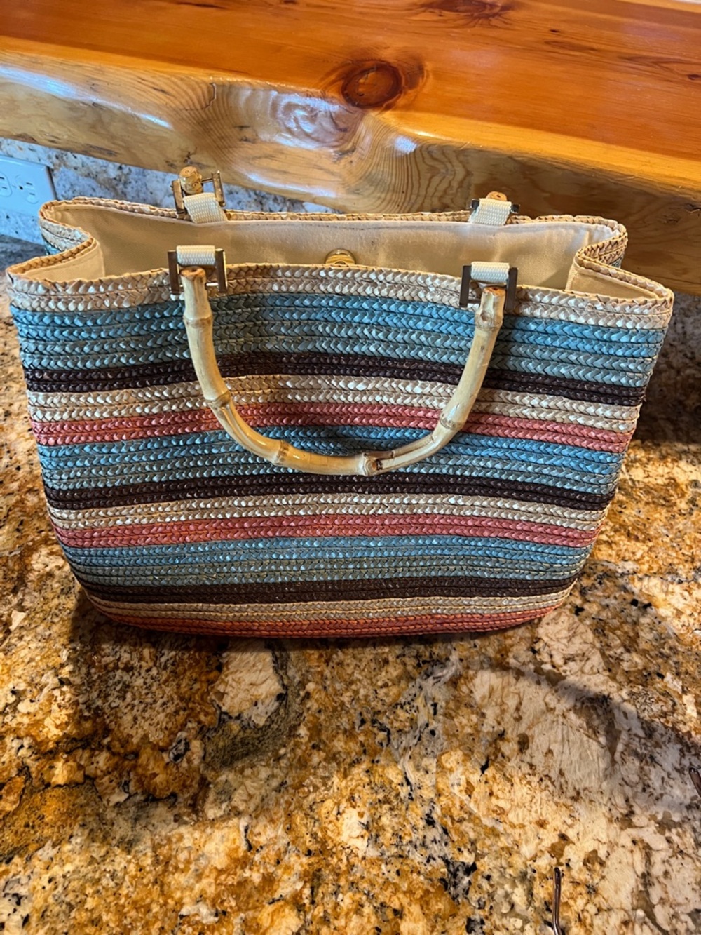 Charter Club Classics Woven Striped Tote Bag with Bamboo Handles - Multi-Color